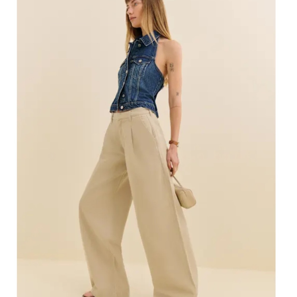 Reformation Malia Mid Rise Wide Leg Pleated Trouser Pants Brown - Size 30